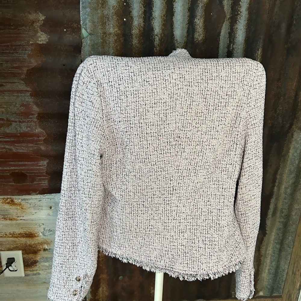 Sugar + Lipz Tweed Fringe Jacket- Pink- Open Front - Picture 8 of 10